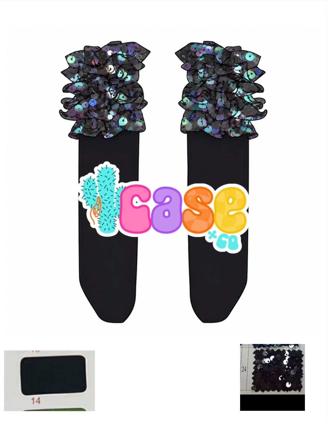 Black Sequin Top Boot Sock PREORDER