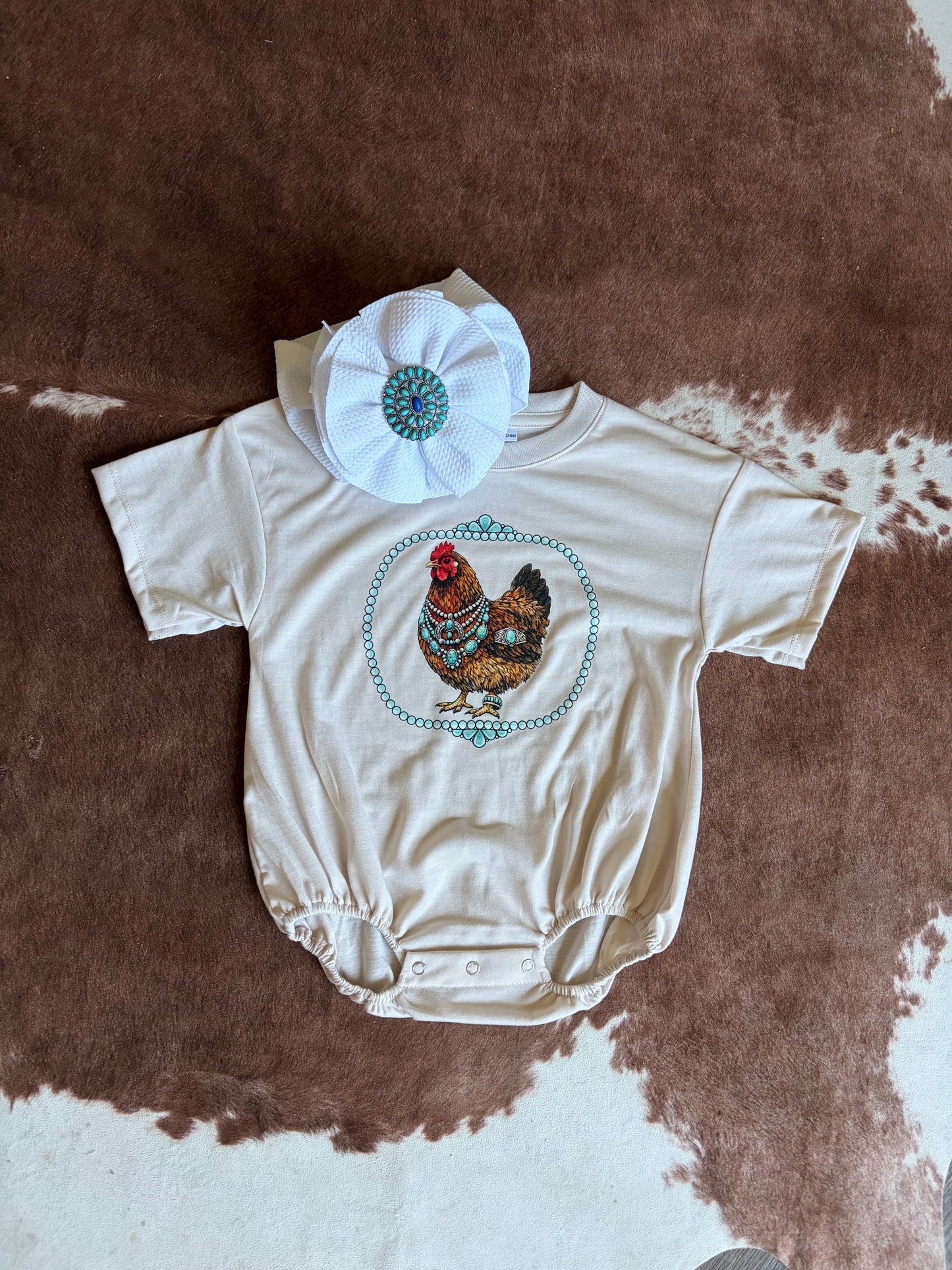 Turquoise Chicken Bubble Romper