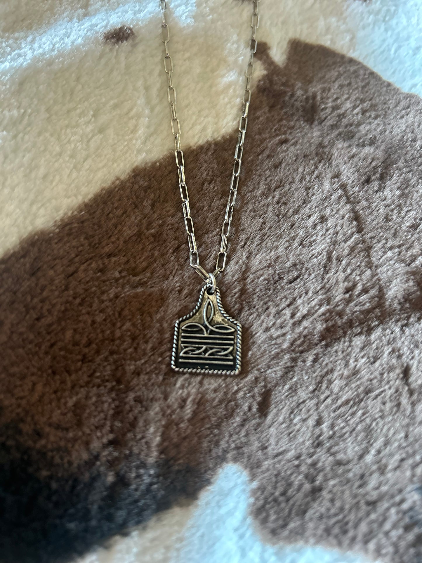 Boot Stitch Ear Tag Necklace RTS
