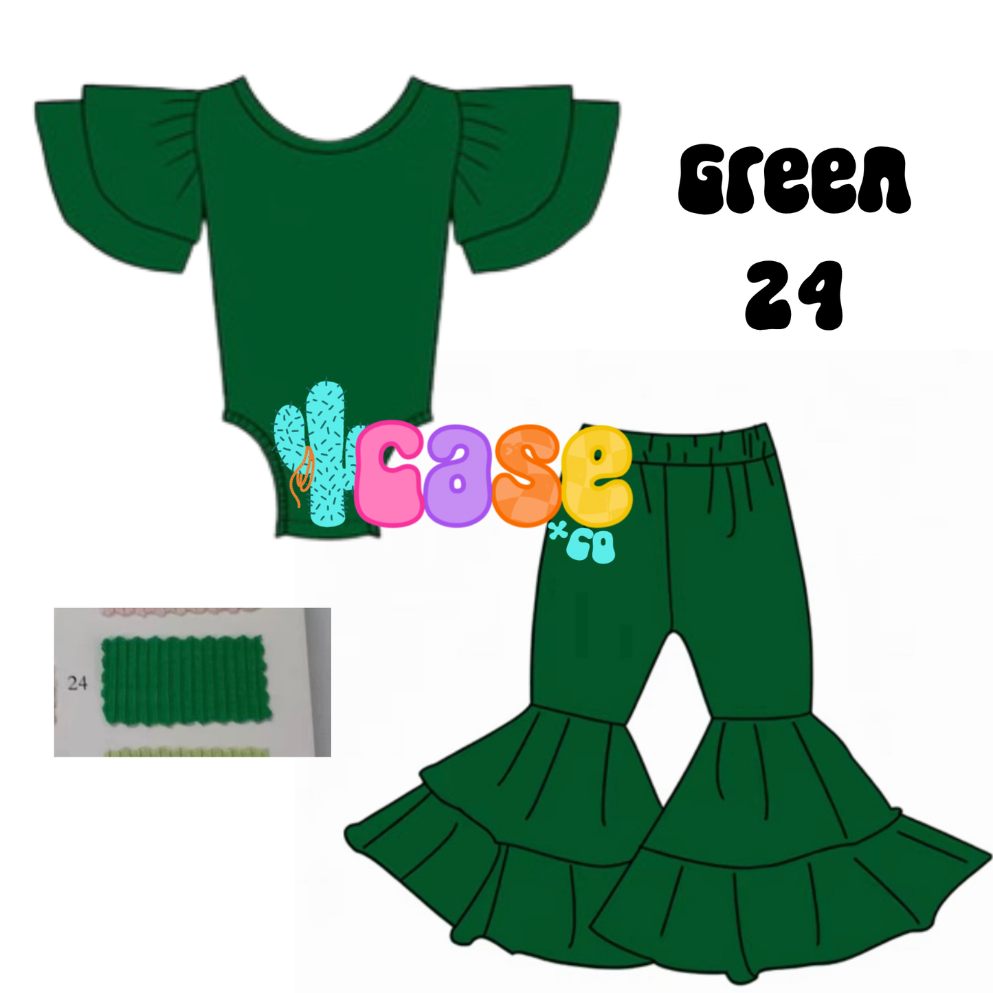 Green Ribbed flutter sleeve PREORDER