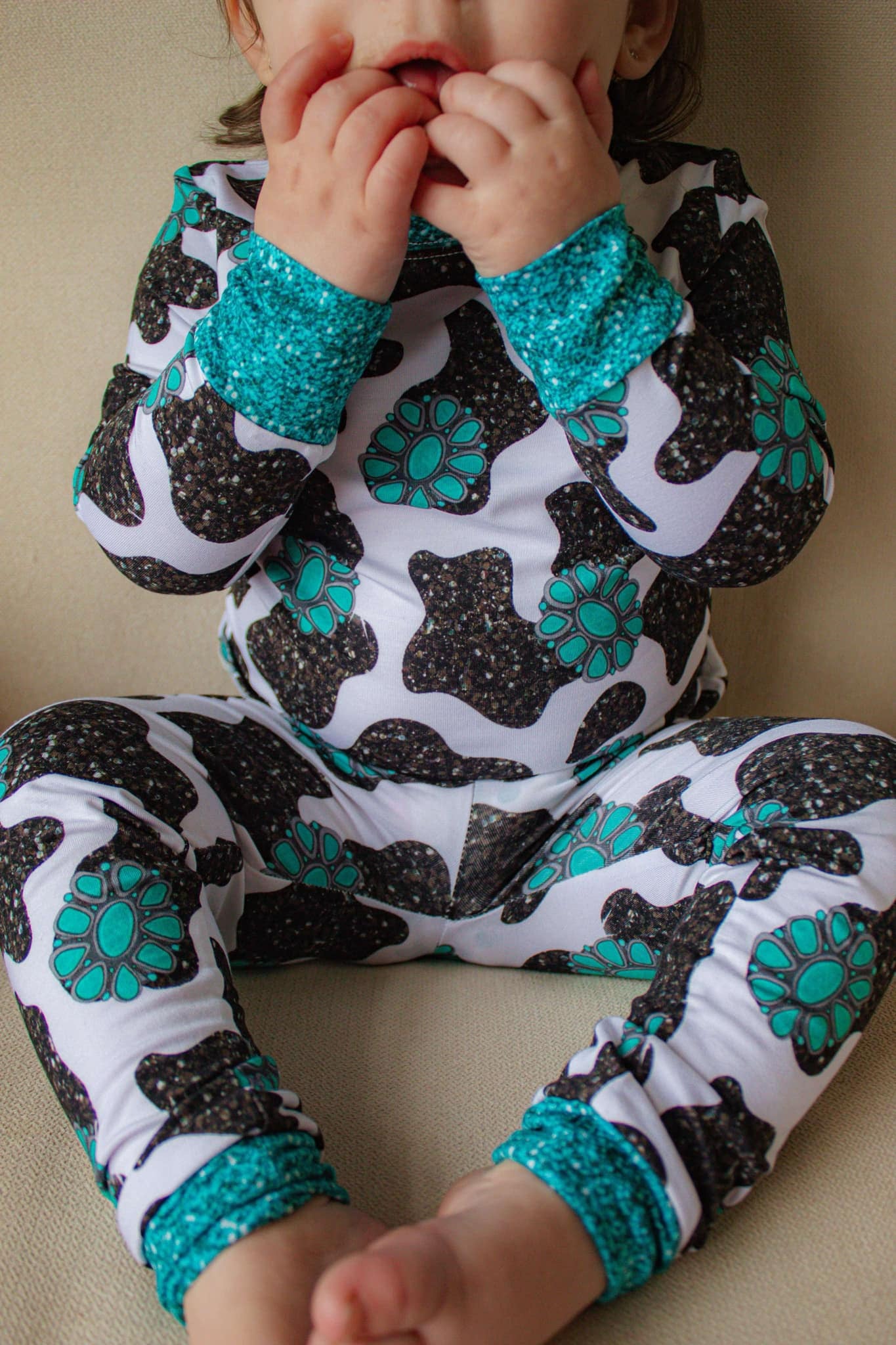 Turquoise & Cows Bamboo 2 piece RTS