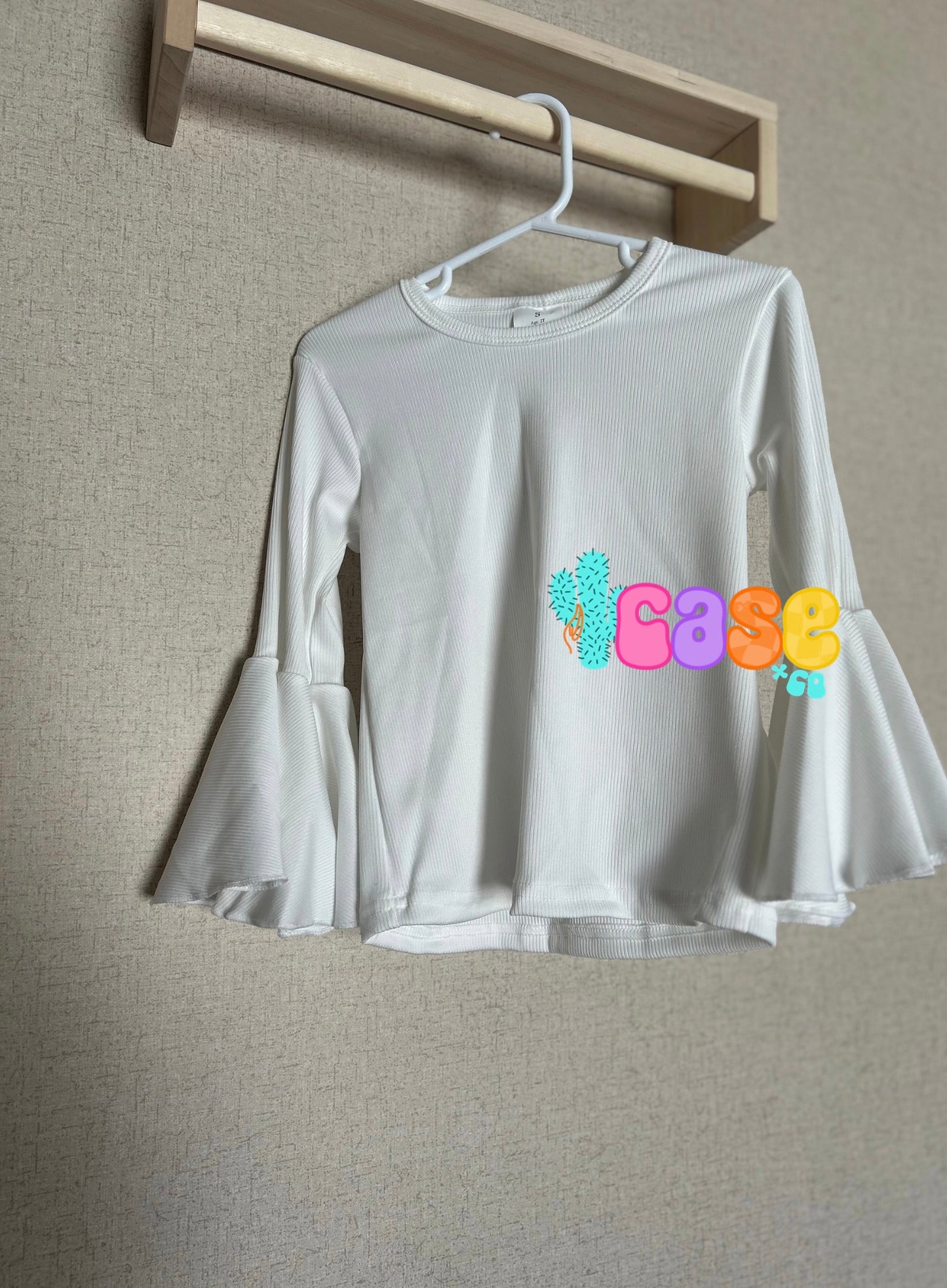 White Ribbed Bell Sleeve Top RTS