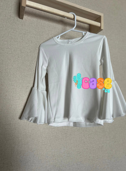 White Ribbed Bell Sleeve Top RTS