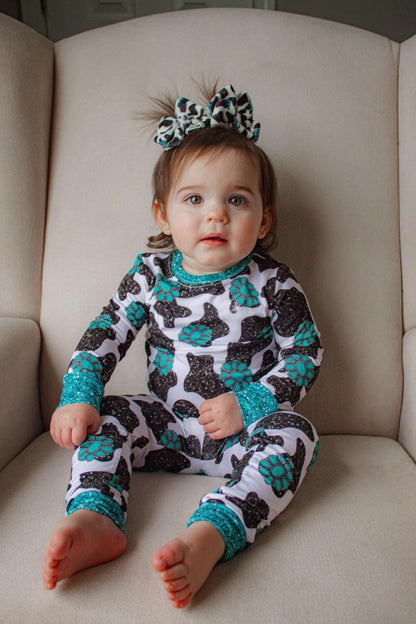 Turquoise & Cows Bamboo 2 piece RTS