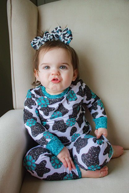 Turquoise & Cows Bamboo 2 piece RTS