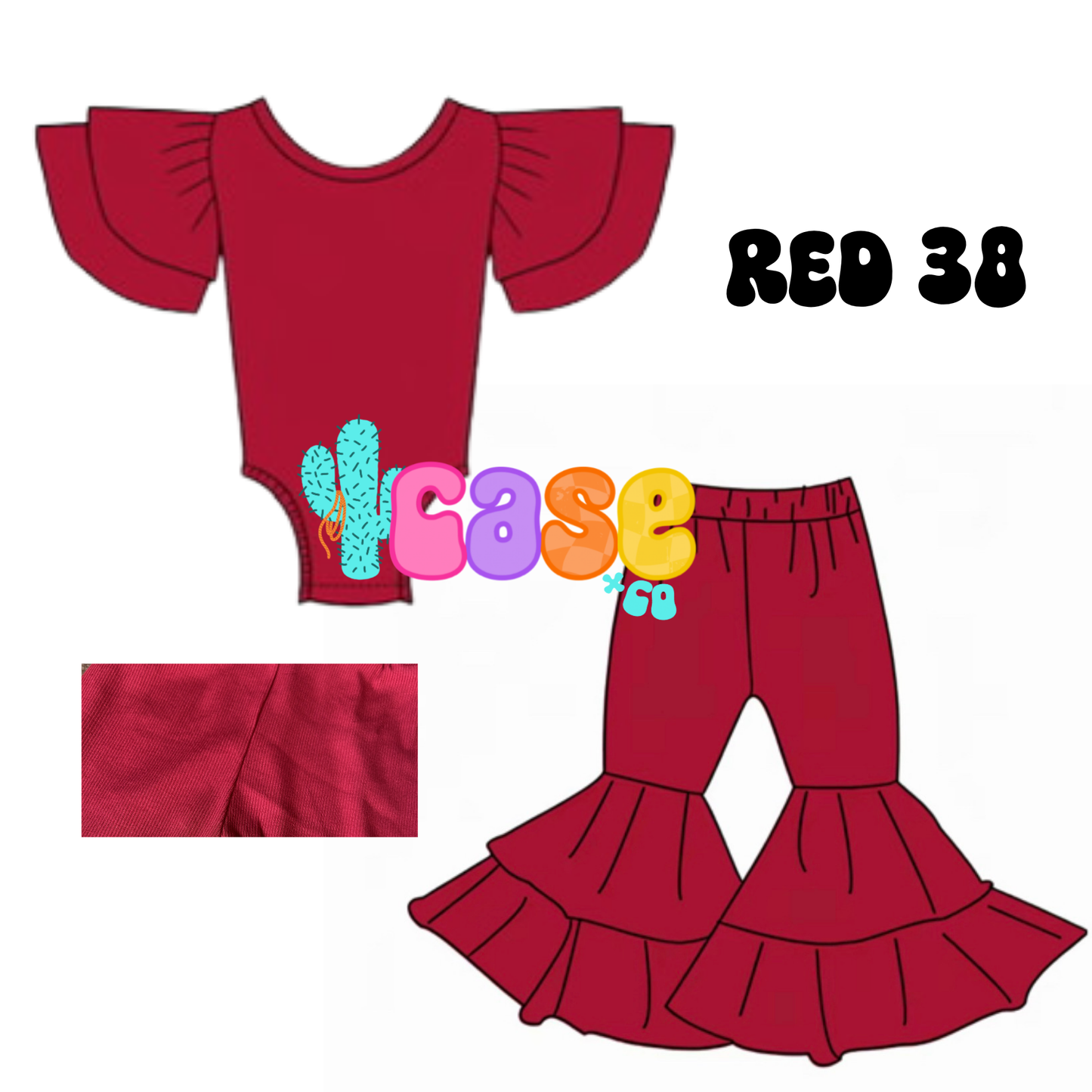 Red Ribbed flutter sleeve PREORDER