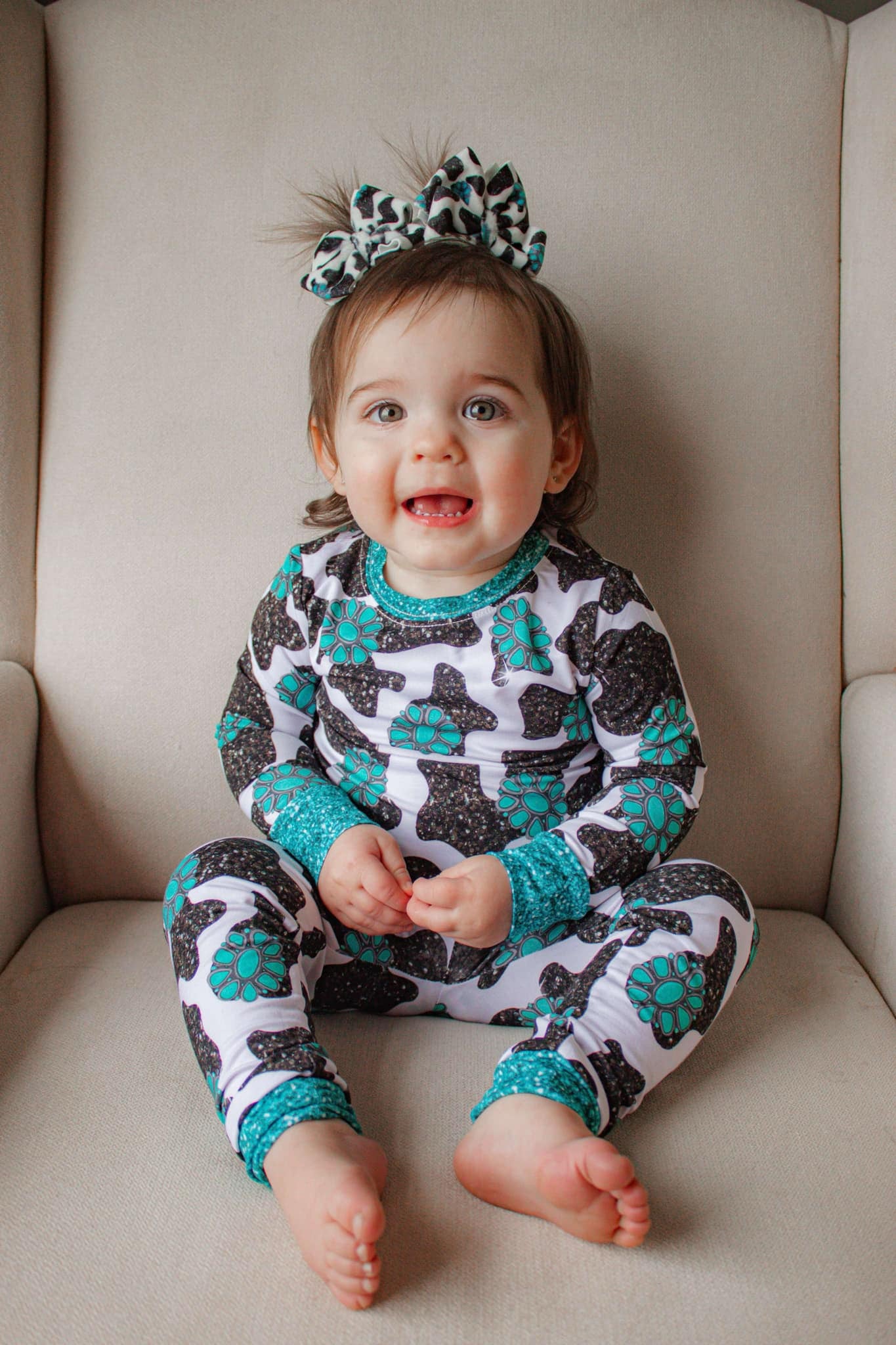Turquoise & Cows Bamboo 2 piece RTS