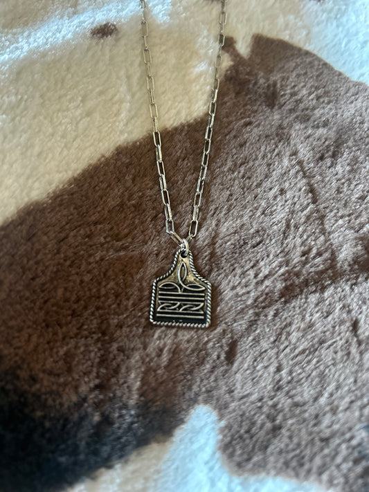 Boot Stitch Ear Tag Necklace RTS